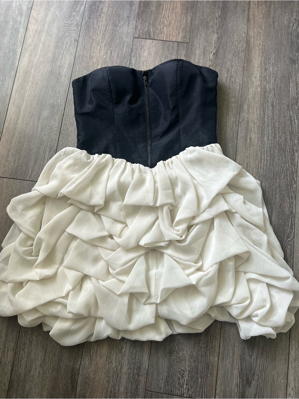 Le Chateau Strapless Black and White Ruffled Dress